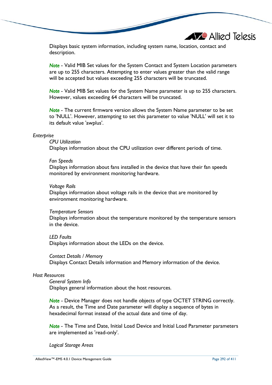 Allied Telesis AlliedView-EMS 4.0.1 DEVICE MANAGEMENT User Manual | Page 292 / 411