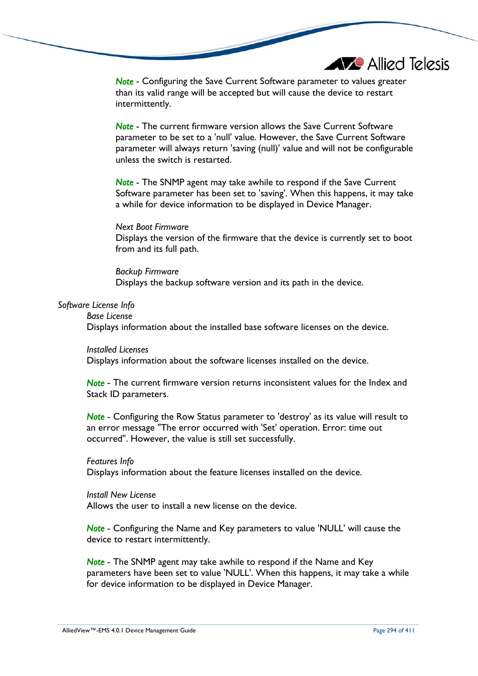 Allied Telesis AlliedView-EMS 4.0.1 DEVICE MANAGEMENT User Manual | Page 294 / 411