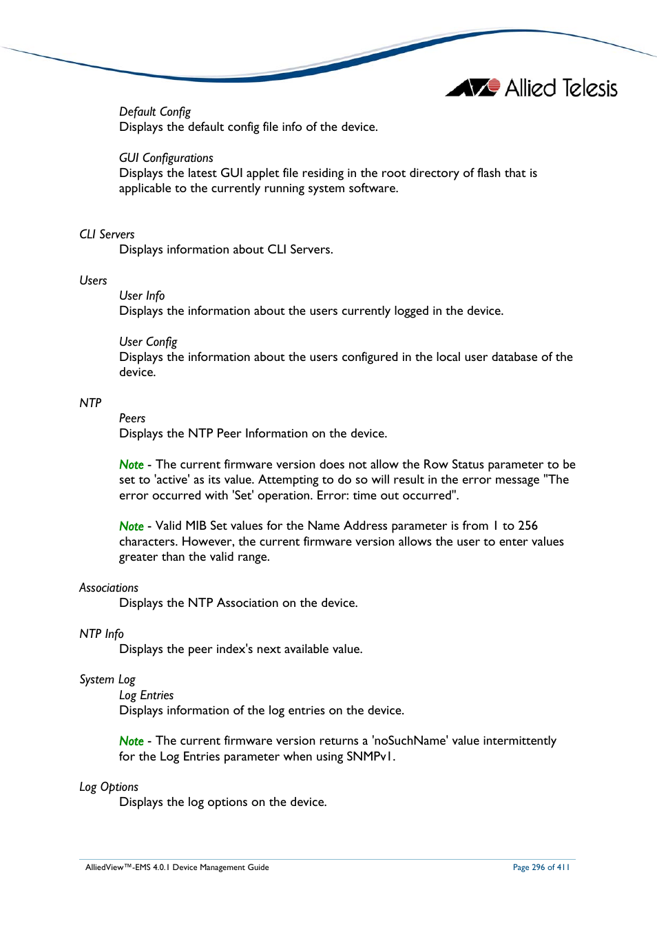 Allied Telesis AlliedView-EMS 4.0.1 DEVICE MANAGEMENT User Manual | Page 296 / 411