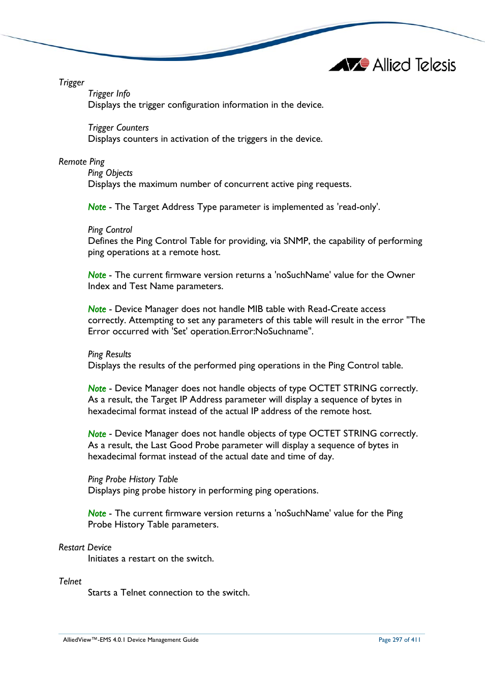 Allied Telesis AlliedView-EMS 4.0.1 DEVICE MANAGEMENT User Manual | Page 297 / 411