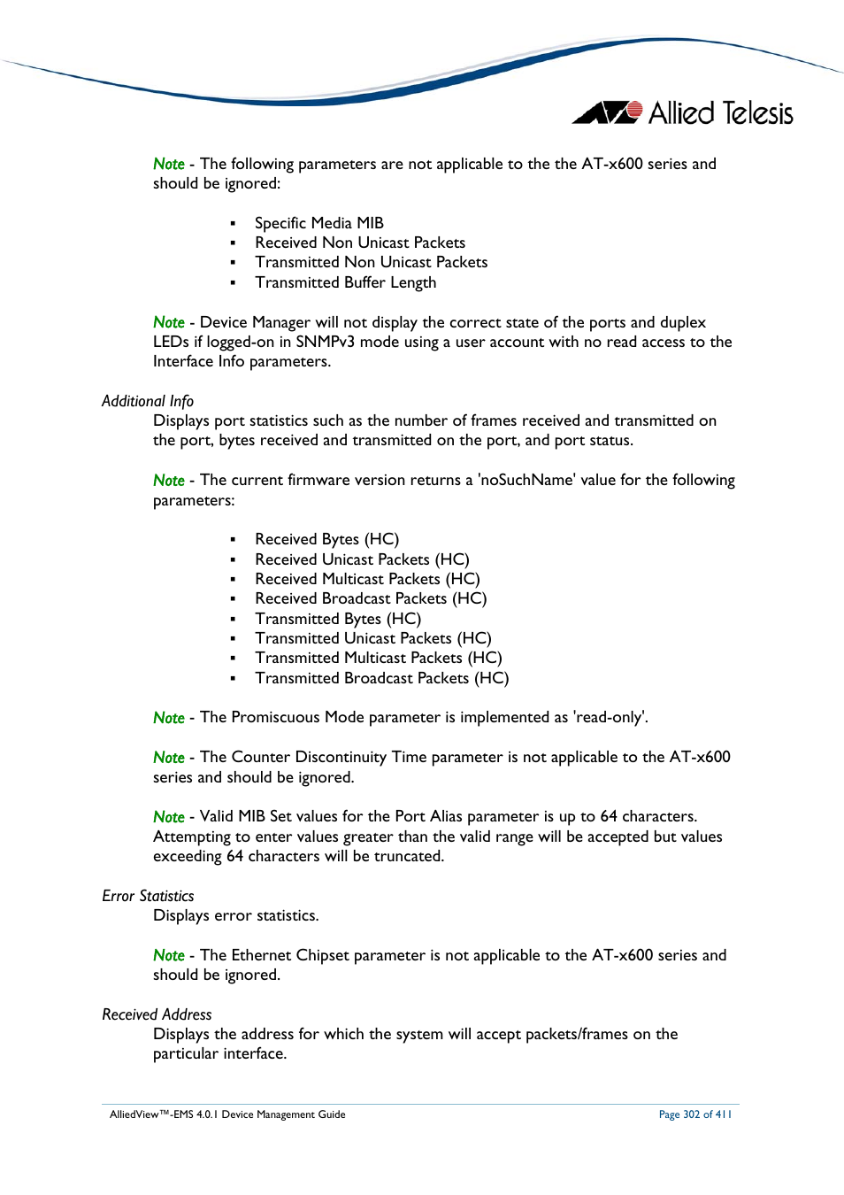 Allied Telesis AlliedView-EMS 4.0.1 DEVICE MANAGEMENT User Manual | Page 302 / 411