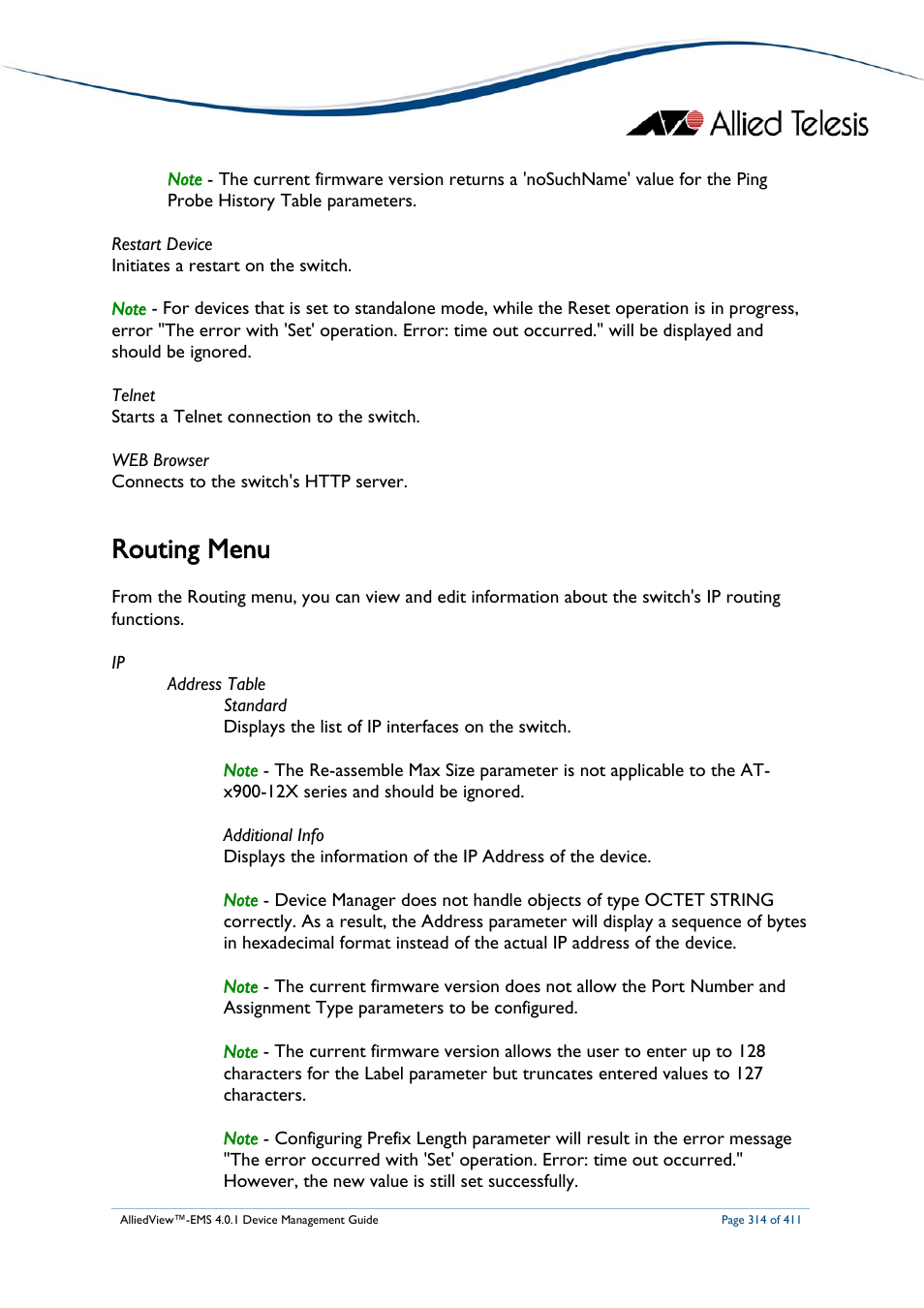 Routing menu | Allied Telesis AlliedView-EMS 4.0.1 DEVICE MANAGEMENT User Manual | Page 314 / 411