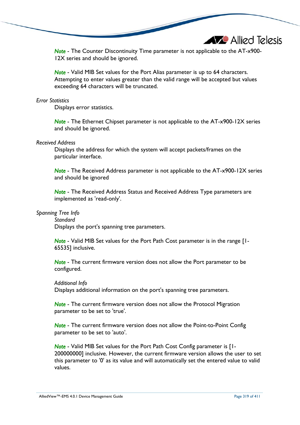 Allied Telesis AlliedView-EMS 4.0.1 DEVICE MANAGEMENT User Manual | Page 319 / 411