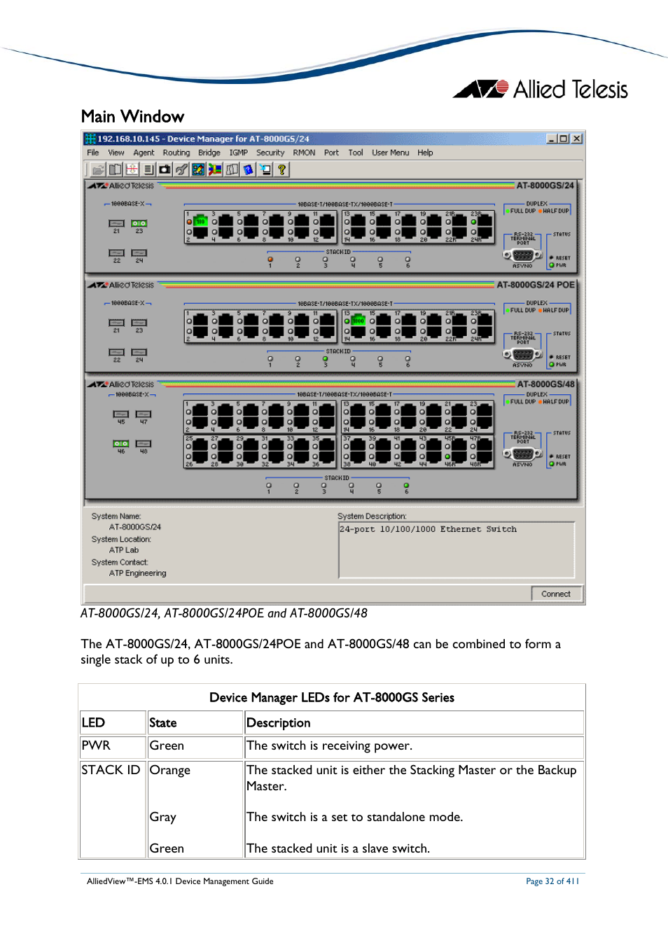 Main window | Allied Telesis AlliedView-EMS 4.0.1 DEVICE MANAGEMENT User Manual | Page 32 / 411