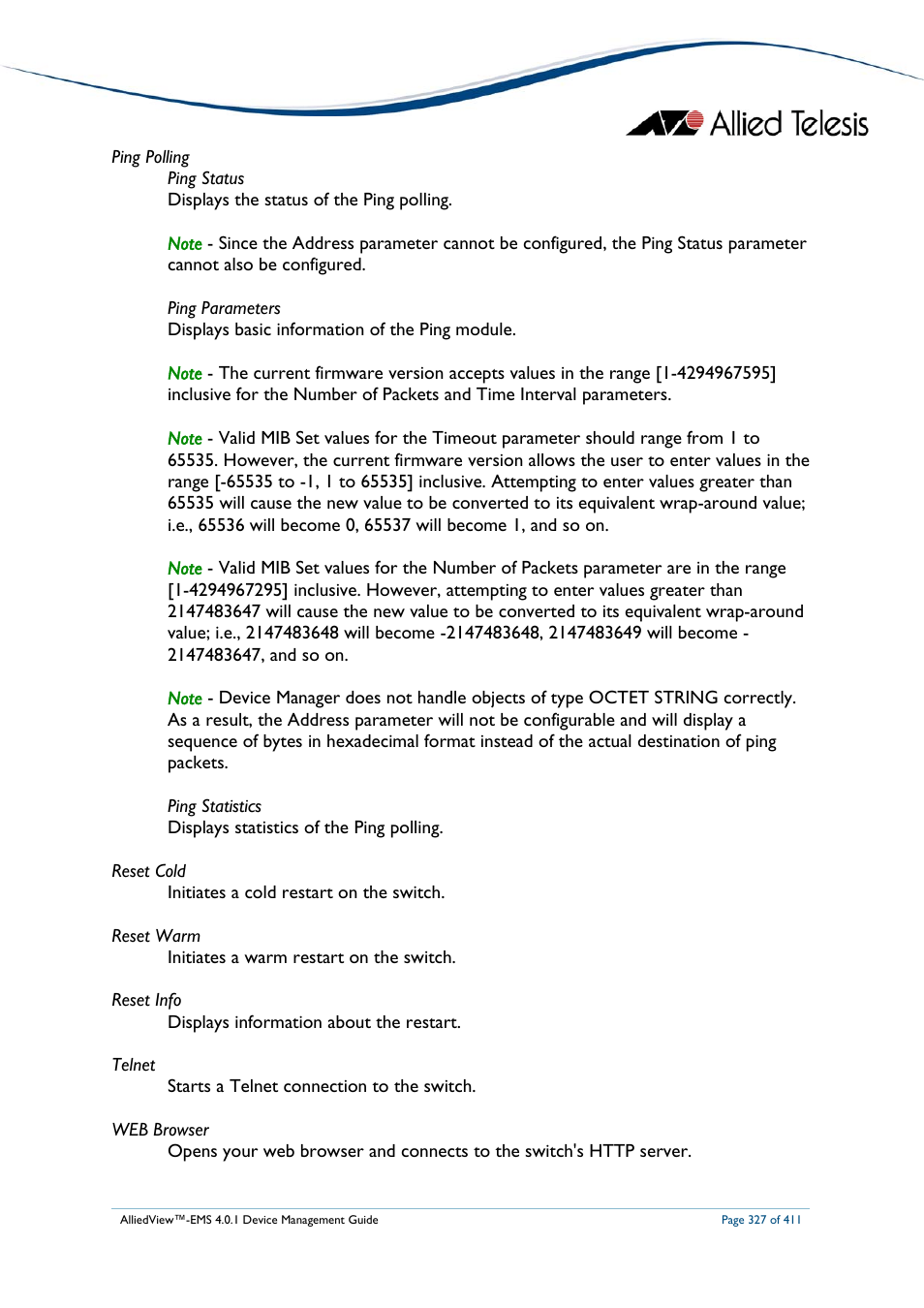 Allied Telesis AlliedView-EMS 4.0.1 DEVICE MANAGEMENT User Manual | Page 327 / 411