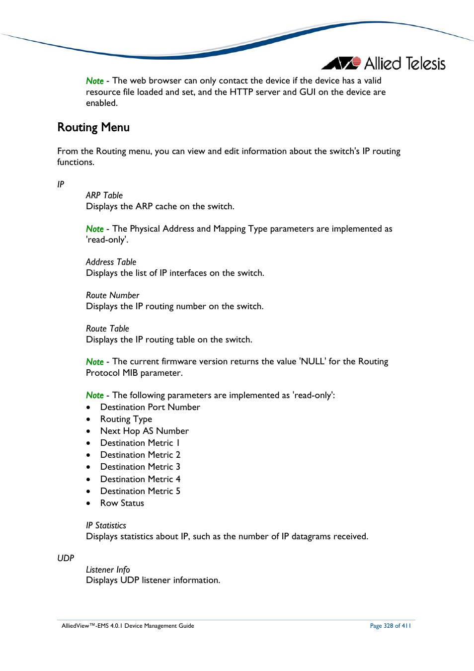 Routing menu | Allied Telesis AlliedView-EMS 4.0.1 DEVICE MANAGEMENT User Manual | Page 328 / 411