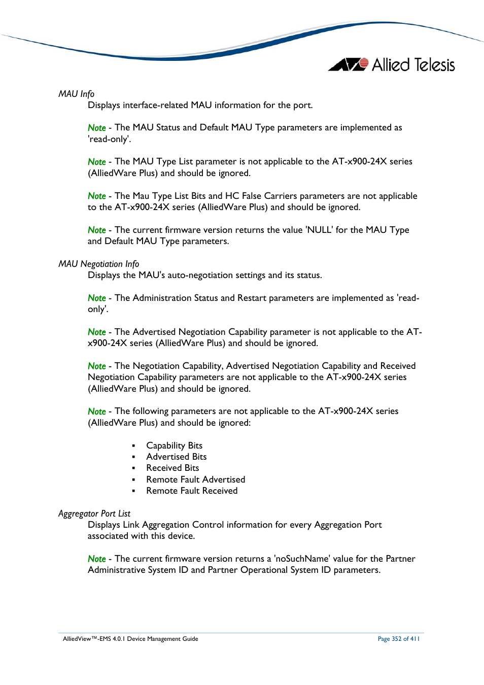 Allied Telesis AlliedView-EMS 4.0.1 DEVICE MANAGEMENT User Manual | Page 352 / 411