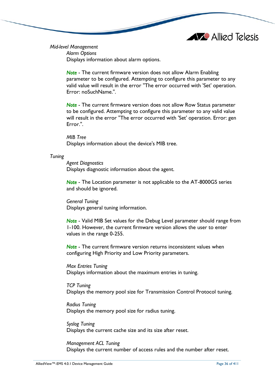 Allied Telesis AlliedView-EMS 4.0.1 DEVICE MANAGEMENT User Manual | Page 36 / 411
