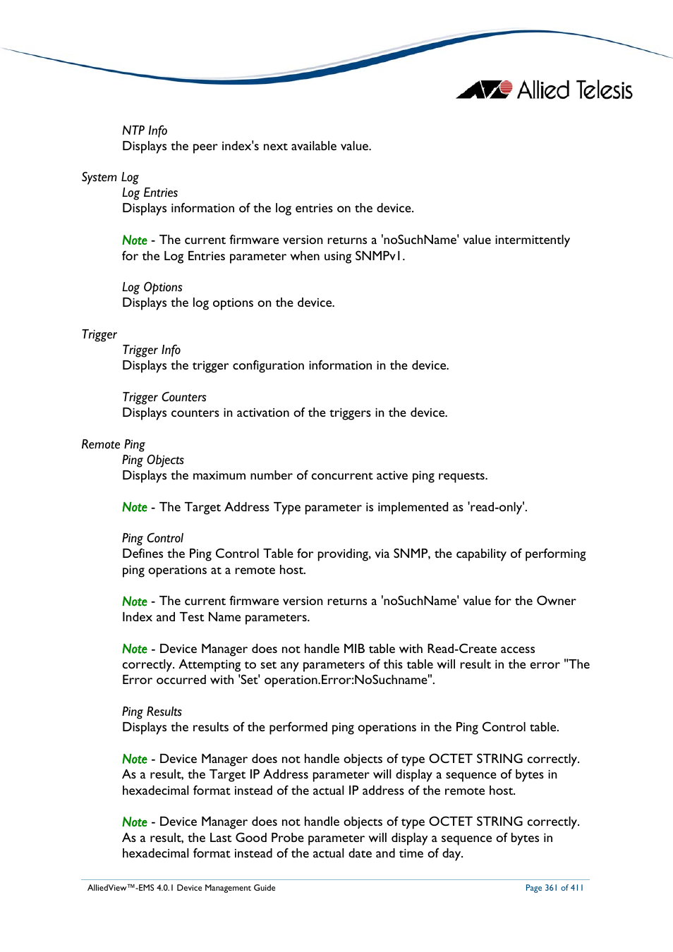 Allied Telesis AlliedView-EMS 4.0.1 DEVICE MANAGEMENT User Manual | Page 361 / 411