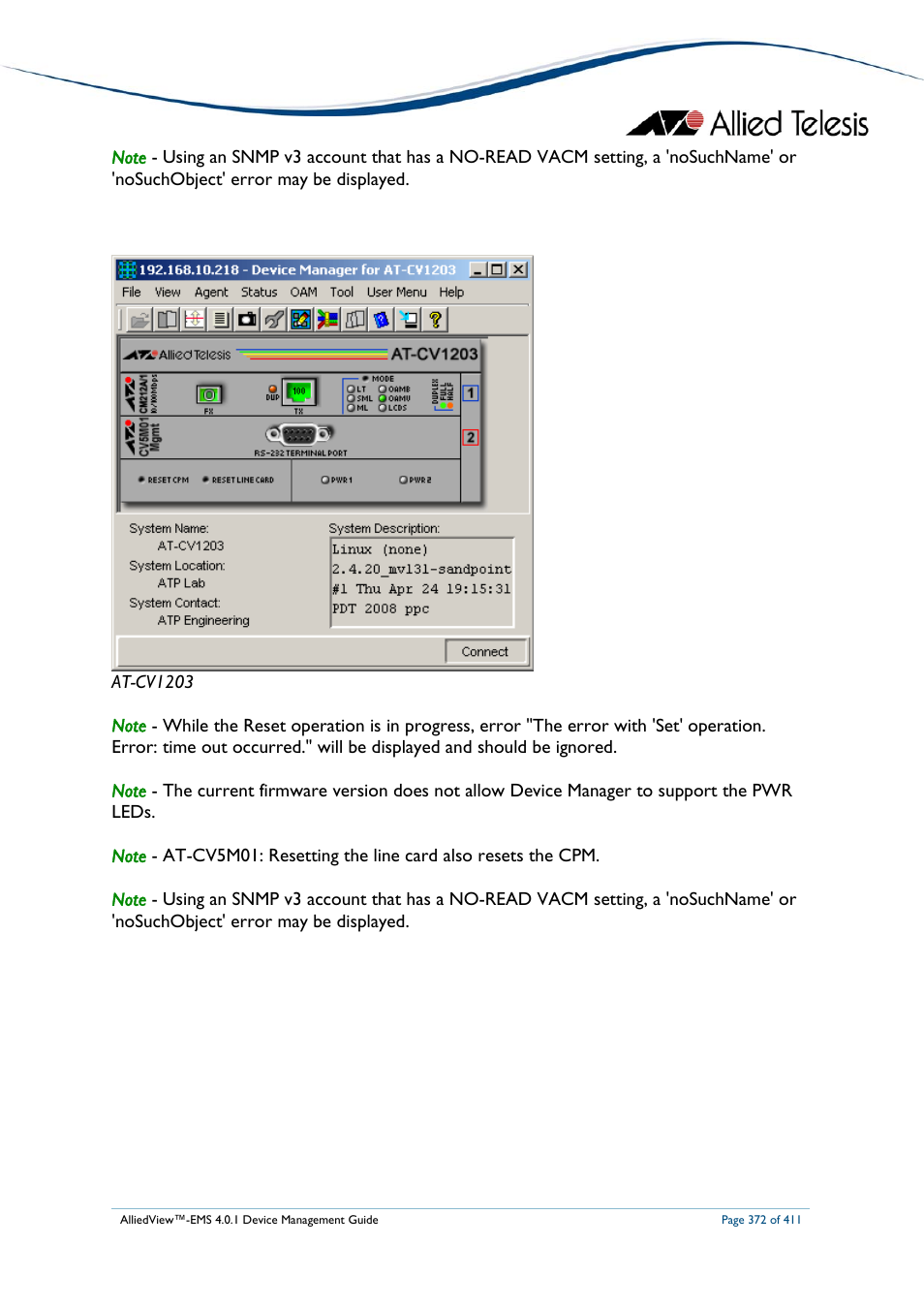 Allied Telesis AlliedView-EMS 4.0.1 DEVICE MANAGEMENT User Manual | Page 372 / 411