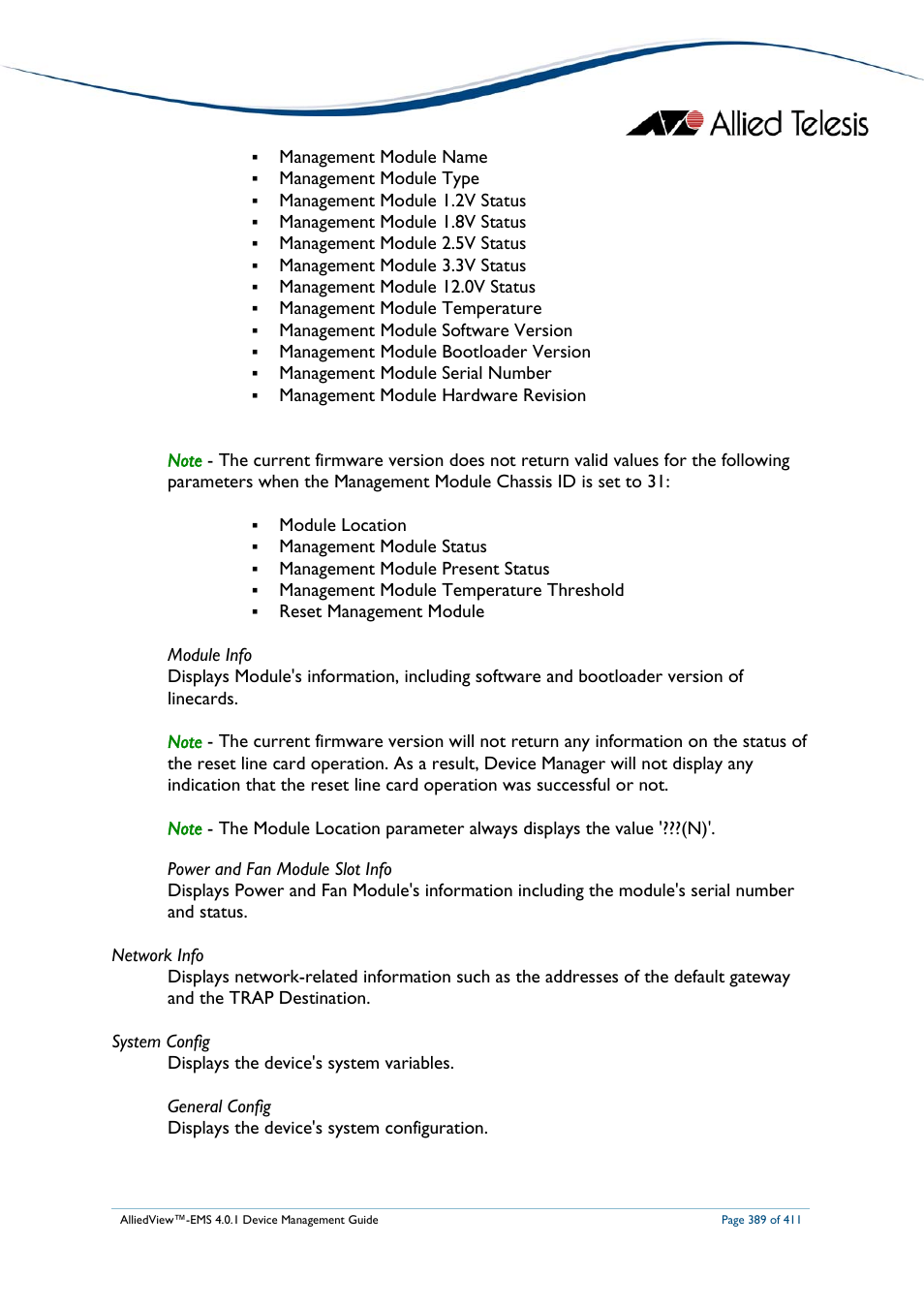 Allied Telesis AlliedView-EMS 4.0.1 DEVICE MANAGEMENT User Manual | Page 389 / 411