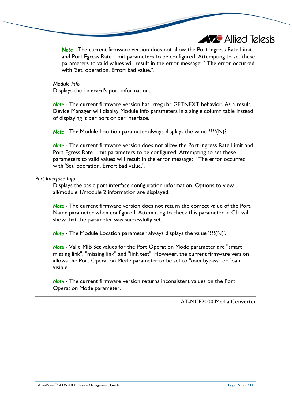 Allied Telesis AlliedView-EMS 4.0.1 DEVICE MANAGEMENT User Manual | Page 391 / 411