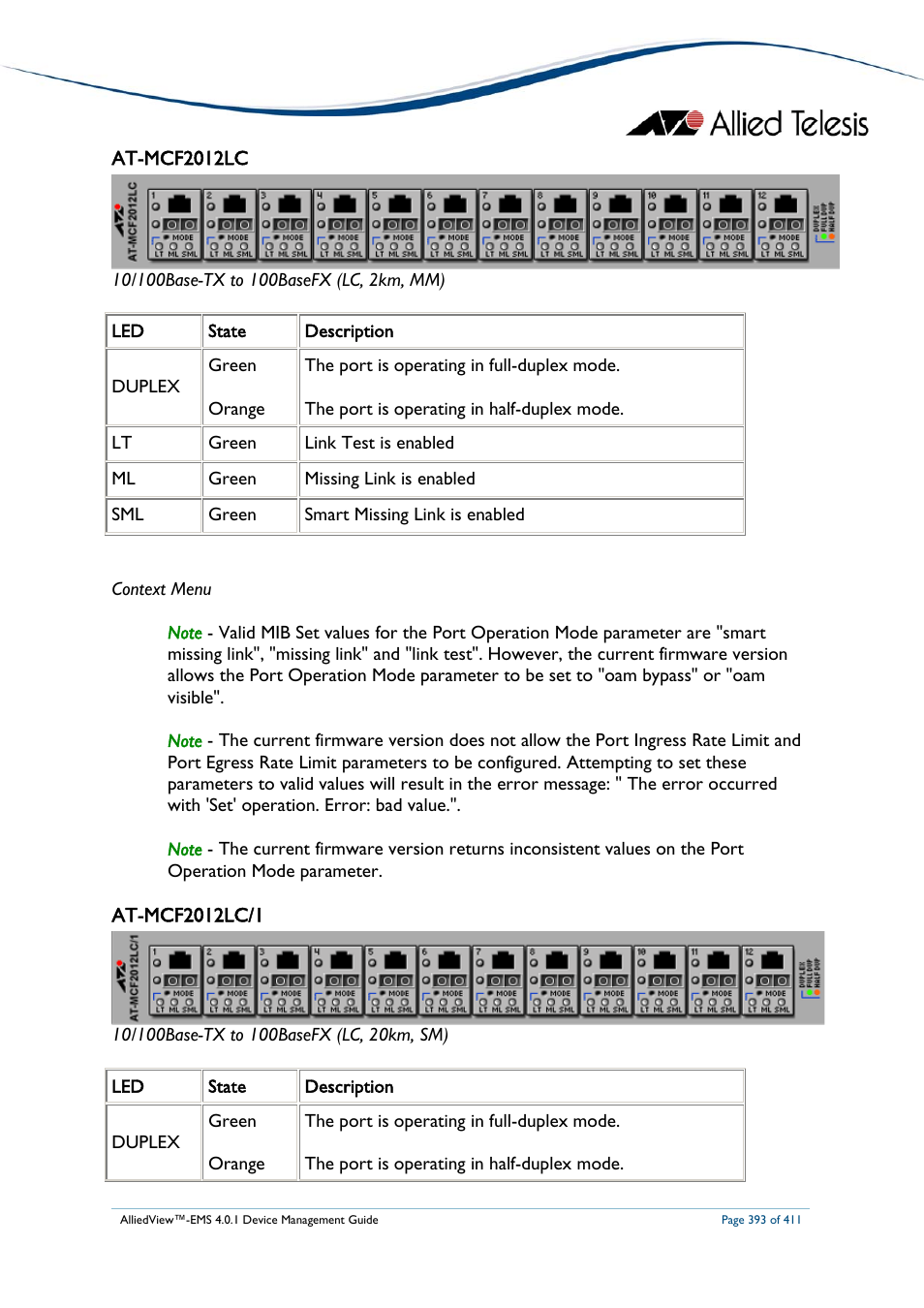 At-mcf2012lc, At-mcf2012lc/1 | Allied Telesis AlliedView-EMS 4.0.1 DEVICE MANAGEMENT User Manual | Page 393 / 411