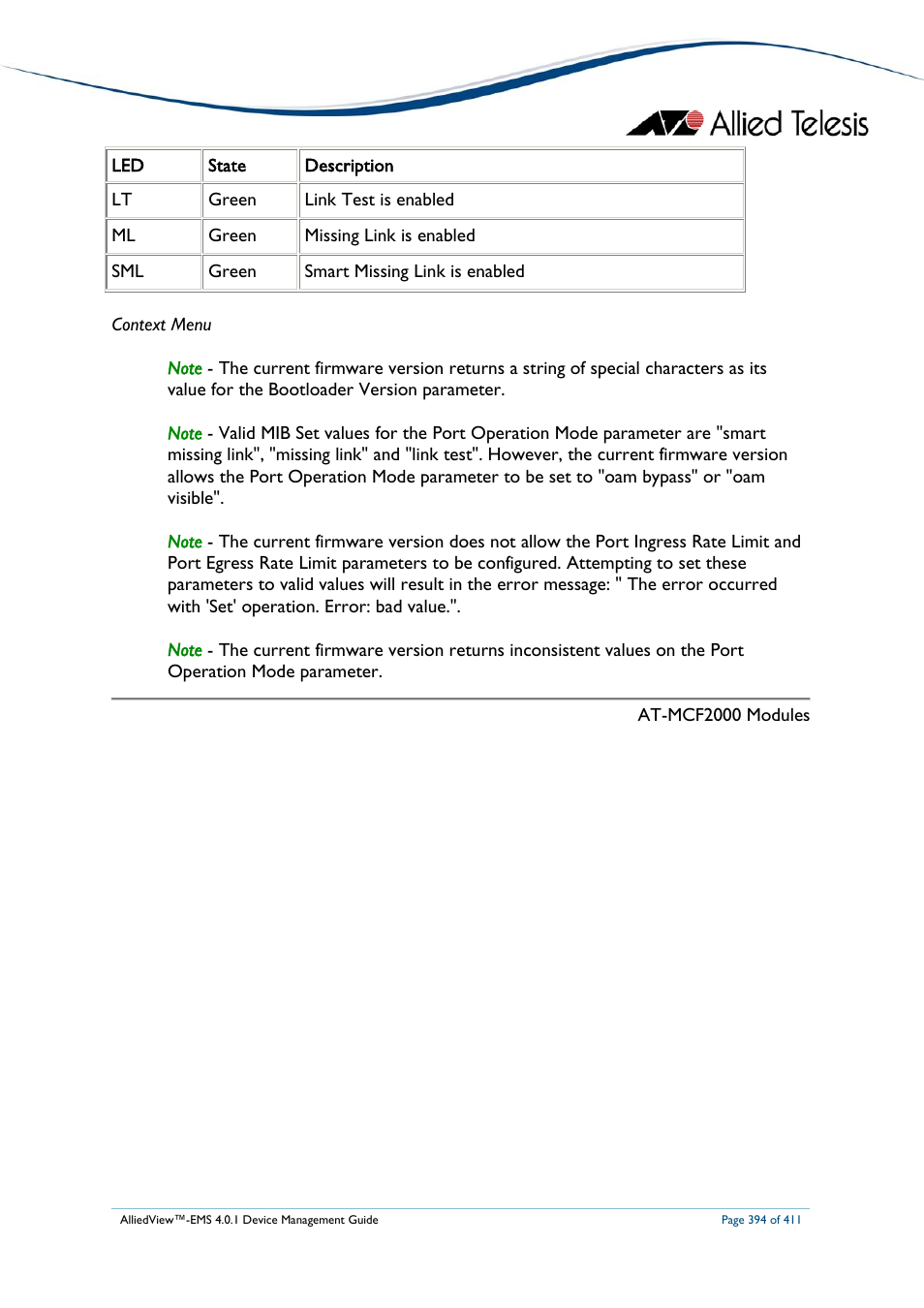 Allied Telesis AlliedView-EMS 4.0.1 DEVICE MANAGEMENT User Manual | Page 394 / 411