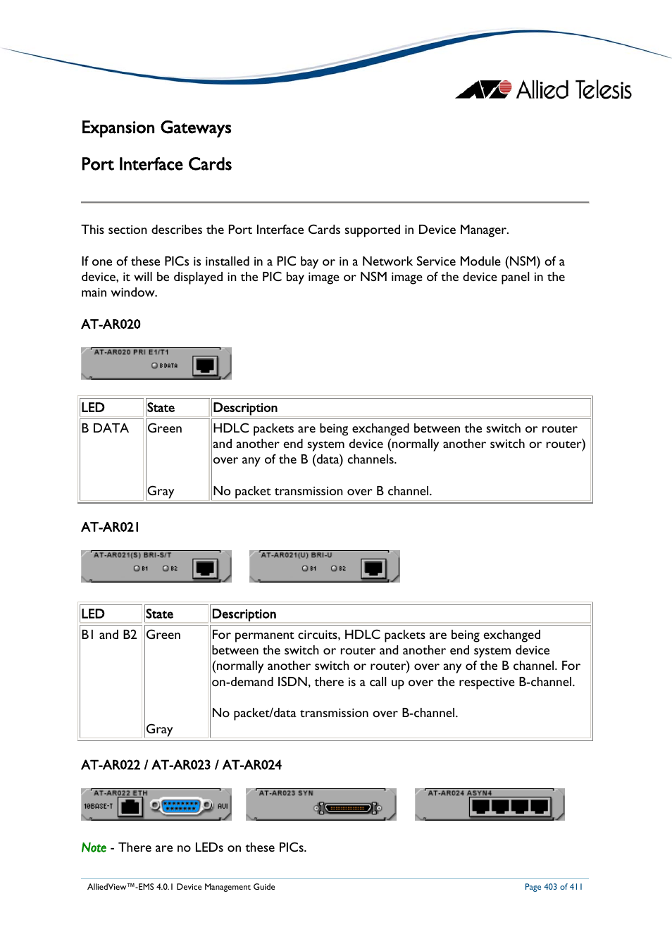 Expansion gateways, Port interface cards, Nterface | Ards, Expansion gateways port interface cards | Allied Telesis AlliedView-EMS 4.0.1 DEVICE MANAGEMENT User Manual | Page 403 / 411
