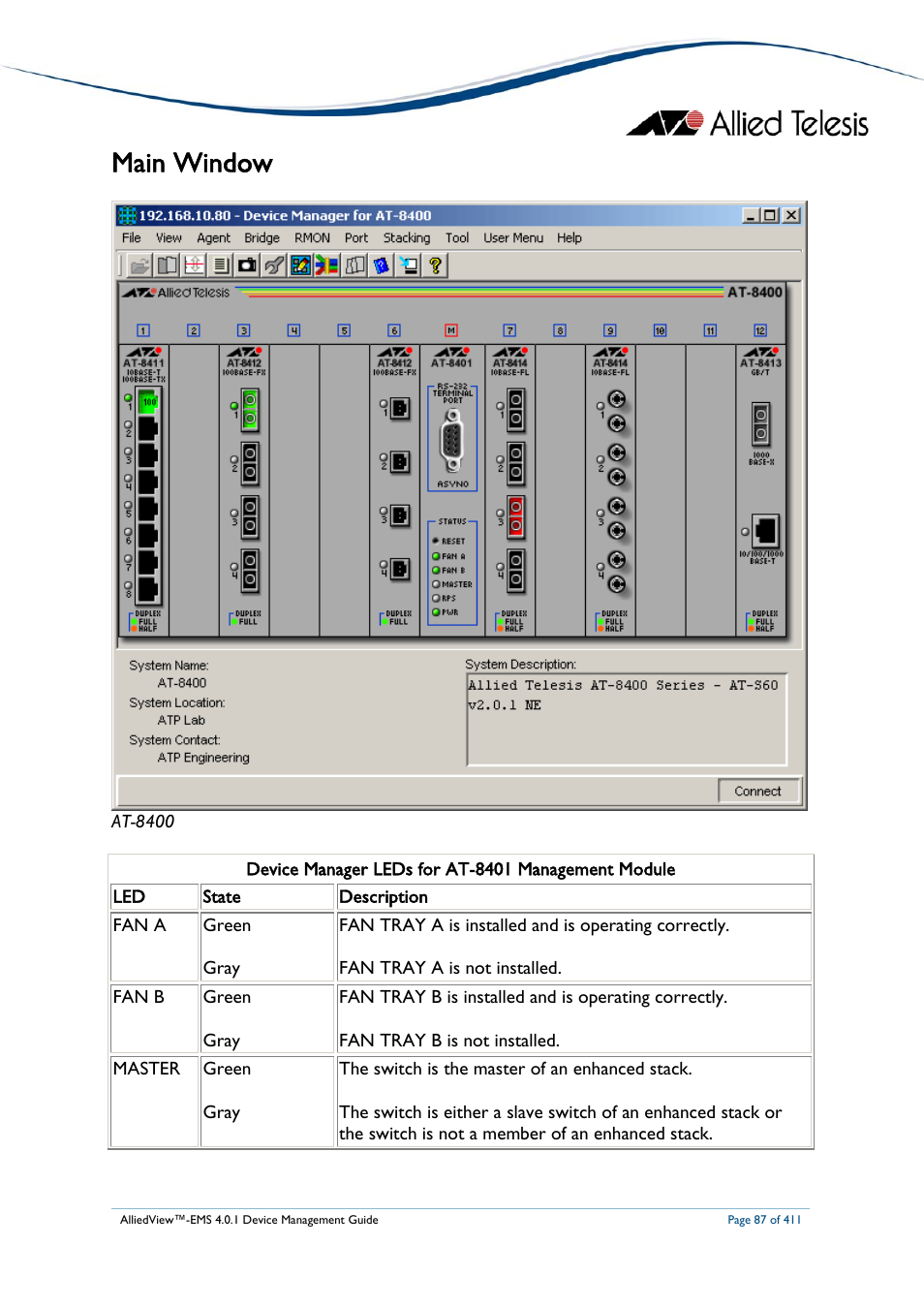 Main window | Allied Telesis AlliedView-EMS 4.0.1 DEVICE MANAGEMENT User Manual | Page 87 / 411