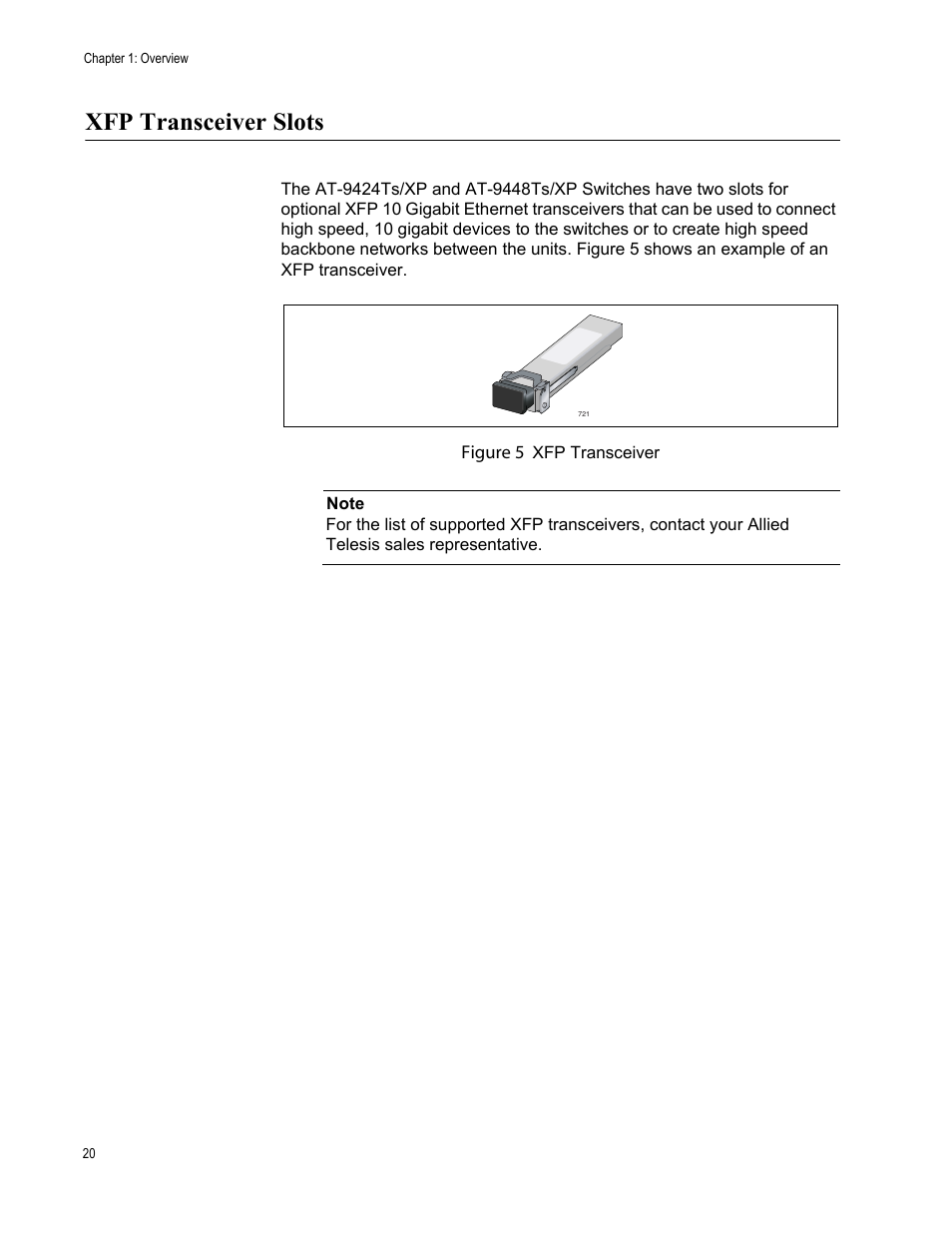 Xfp transceiver slots | Allied Telesis AT-9448Ts/XP (Basic Layer 3) User Manual | Page 20 / 106