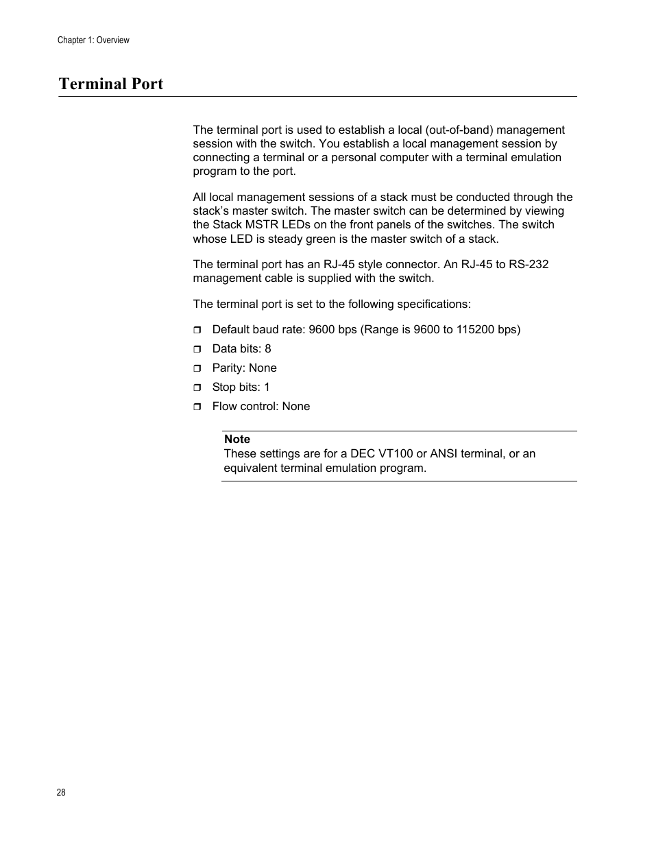 Terminal port | Allied Telesis AT-9448Ts/XP (Basic Layer 3) User Manual | Page 28 / 106