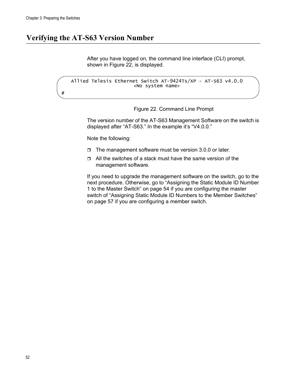 Verifying the at-s63 version number | Allied Telesis AT-9448Ts/XP (Basic Layer 3) User Manual | Page 52 / 106
