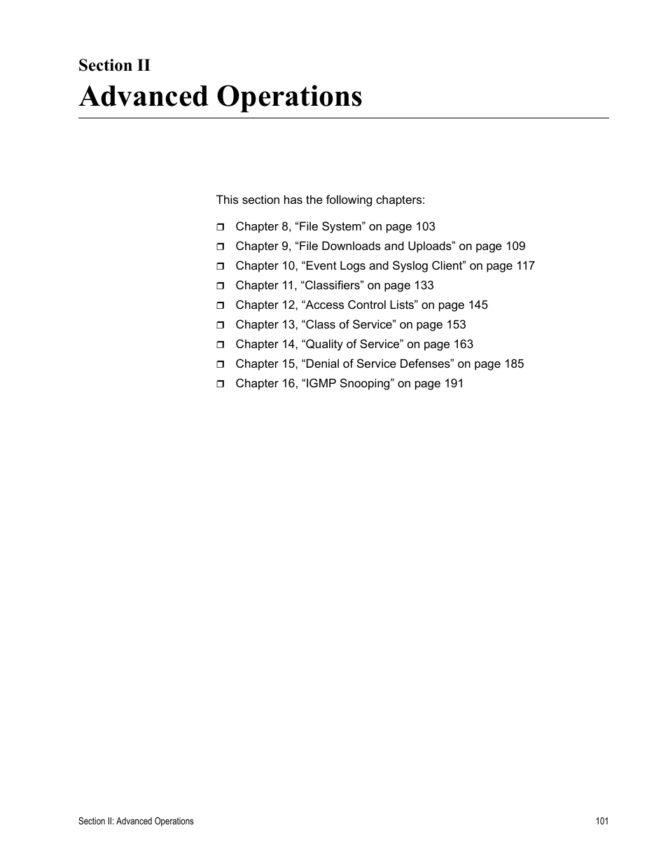 Section ii, Advanced operations, Section ii: advanced operations | Allied Telesis AT-S63 User Manual | Page 101 / 410