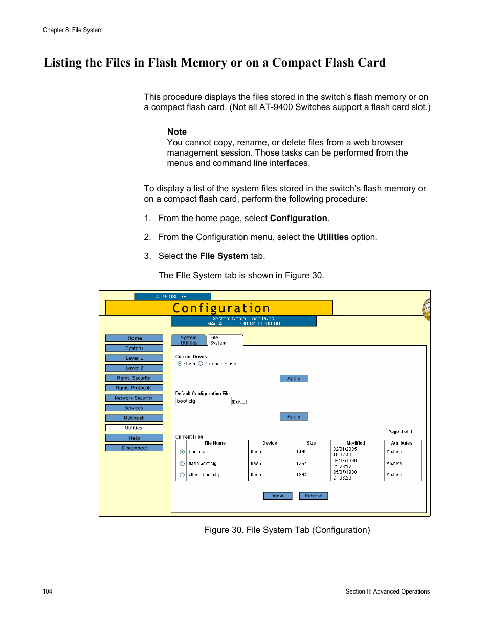 Figure 30: file system tab (configuration) | Allied Telesis AT-S63 User Manual | Page 104 / 410