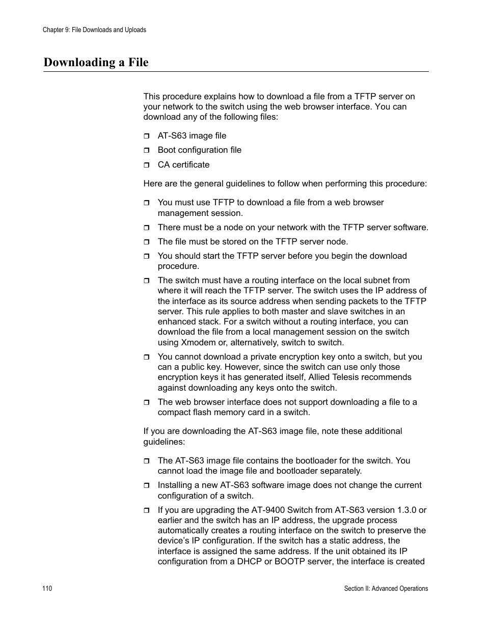 Downloading a file | Allied Telesis AT-S63 User Manual | Page 110 / 410