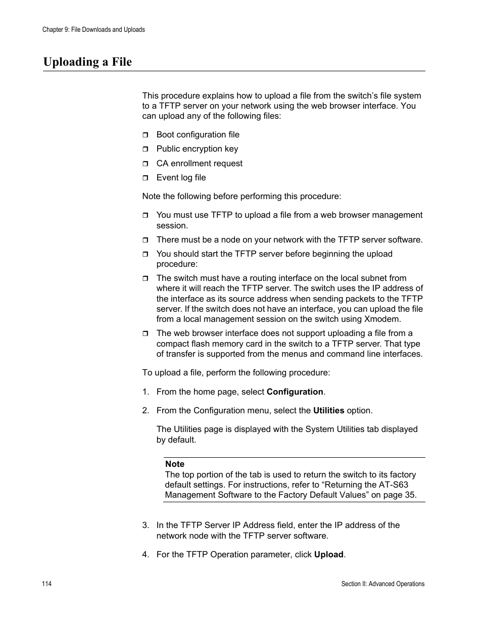 Uploading a file | Allied Telesis AT-S63 User Manual | Page 114 / 410