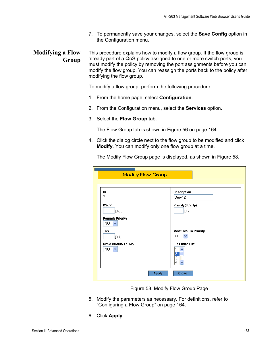 Modifying a flow group | Allied Telesis AT-S63 User Manual | Page 167 / 410