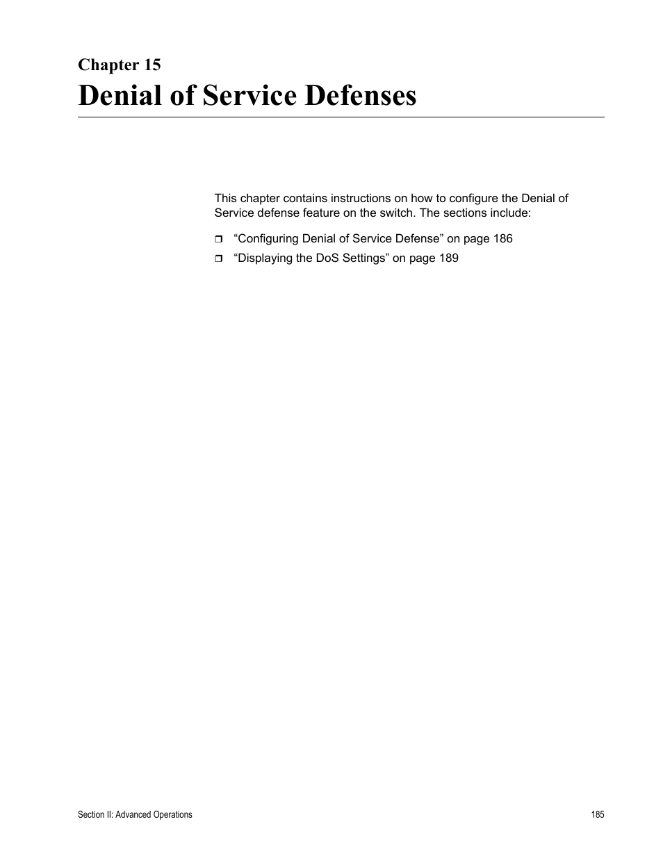 Chapter 15, Denial of service defenses | Allied Telesis AT-S63 User Manual | Page 185 / 410