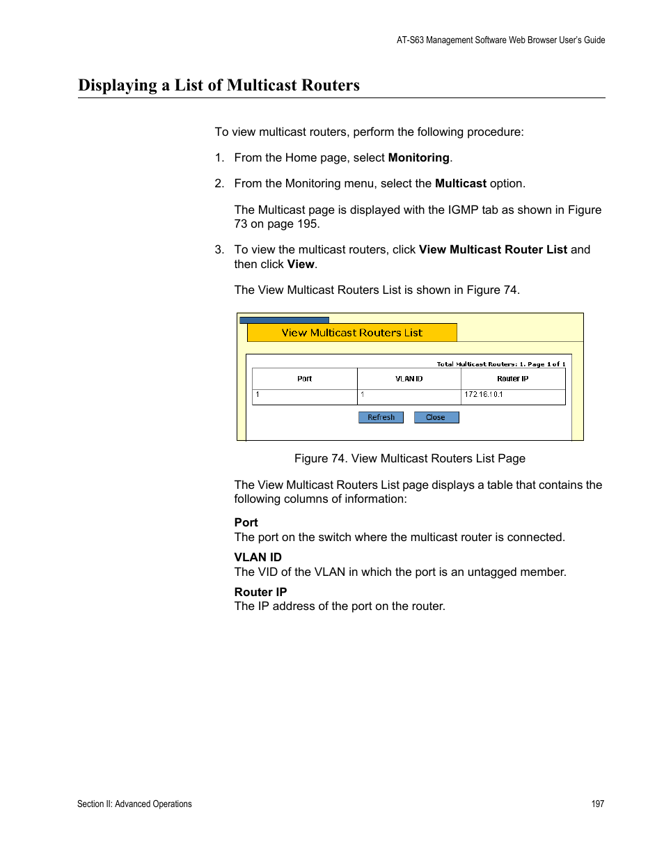 Displaying a list of multicast routers | Allied Telesis AT-S63 User Manual | Page 197 / 410