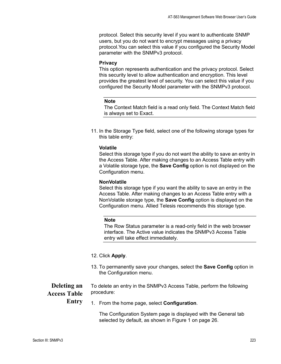 Deleting an access table entry | Allied Telesis AT-S63 User Manual | Page 223 / 410