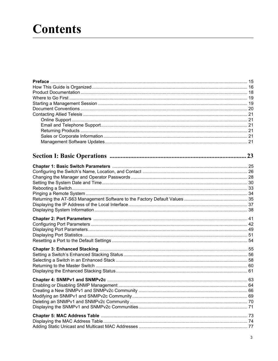 Allied Telesis AT-S63 User Manual | Page 3 / 410