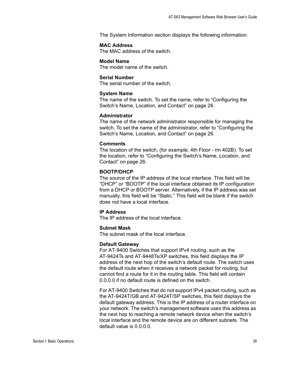 Allied Telesis AT-S63 User Manual | Page 39 / 410