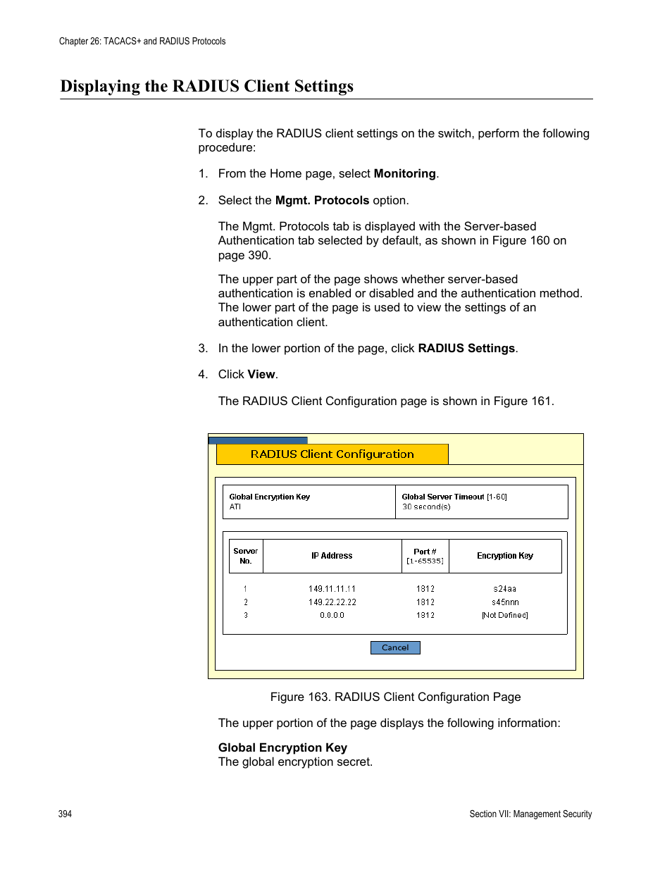 Displaying the radius client settings | Allied Telesis AT-S63 User Manual | Page 394 / 410