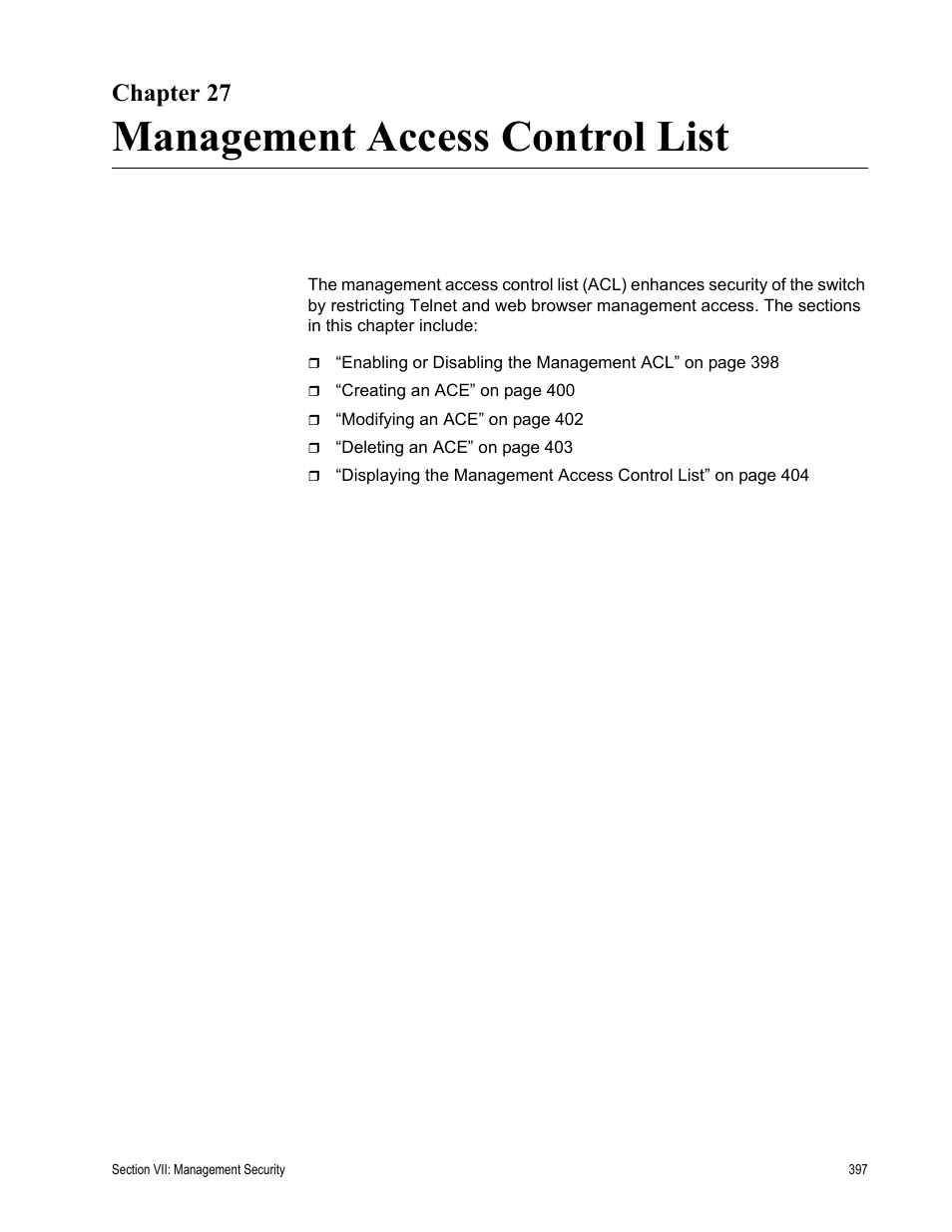 Chapter 27, Management access control list | Allied Telesis AT-S63 User Manual | Page 397 / 410