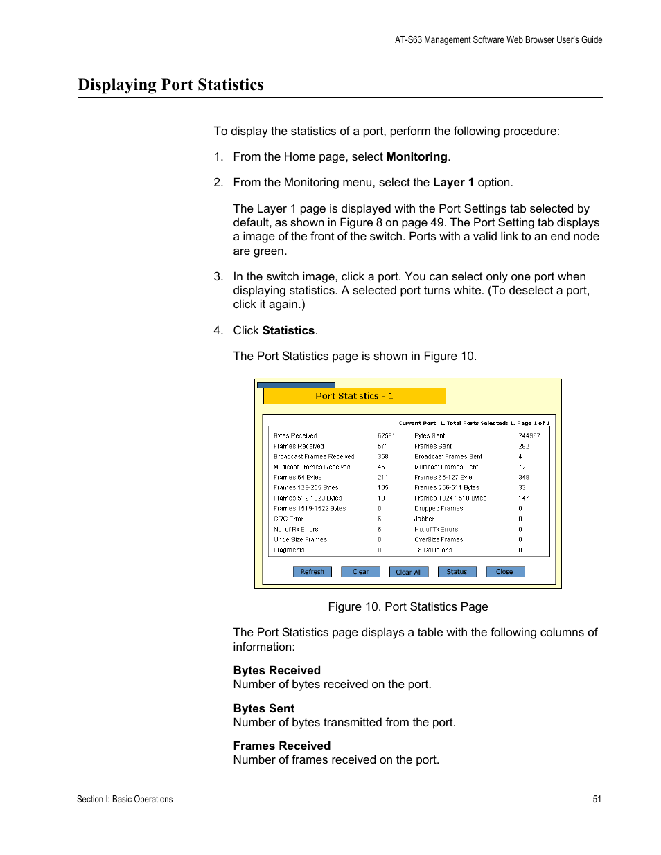 Displaying port statistics | Allied Telesis AT-S63 User Manual | Page 51 / 410