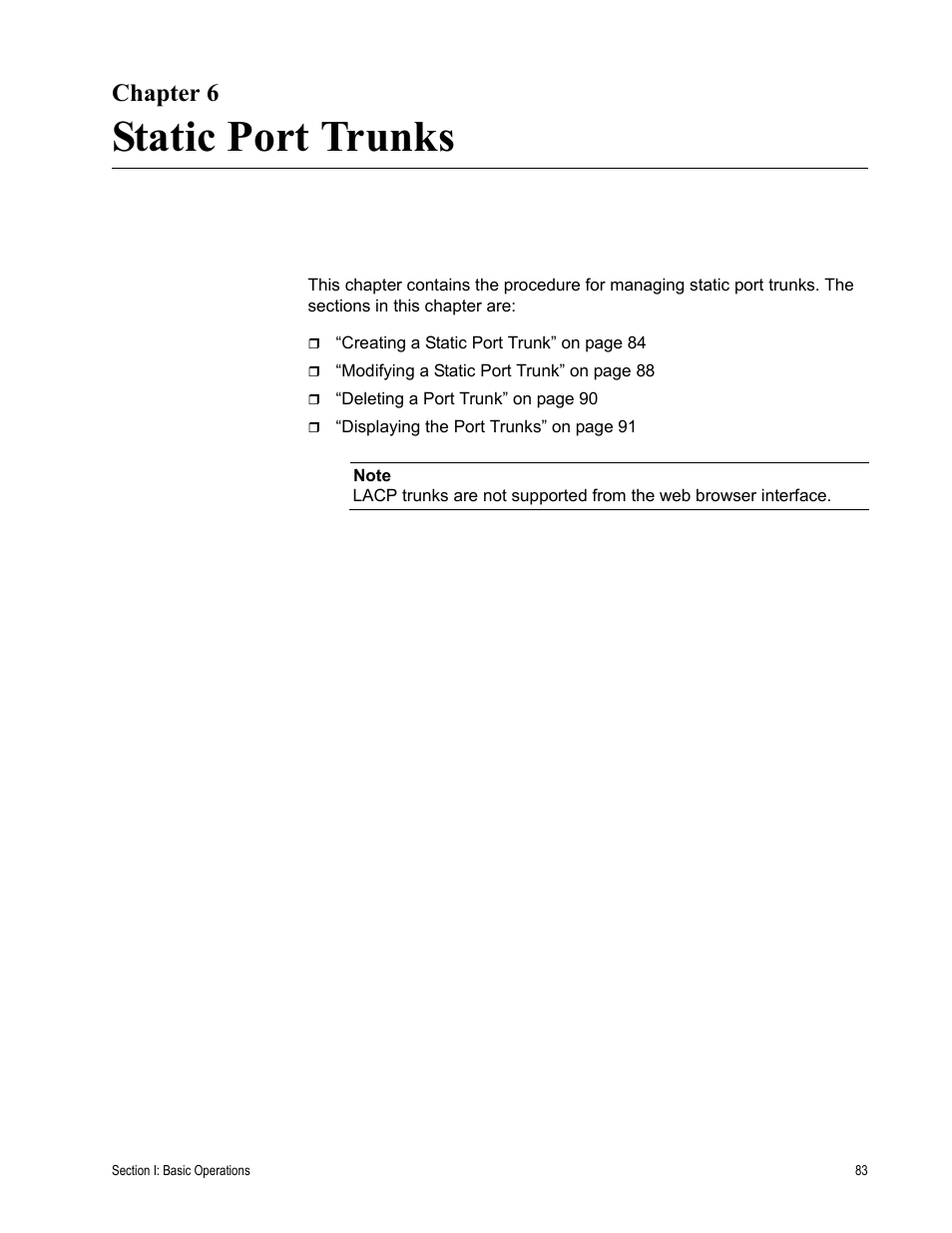 Chapter 6, Static port trunks, R 6: static port trunks | Allied Telesis AT-S63 User Manual | Page 83 / 410
