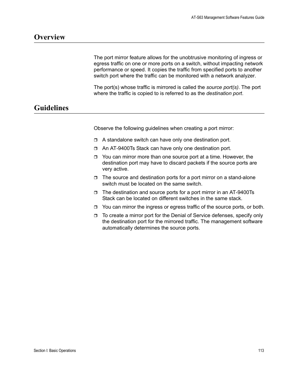Overview, Guidelines, Overview guidelines | Allied Telesis AT-S63 User Manual | Page 113 / 538