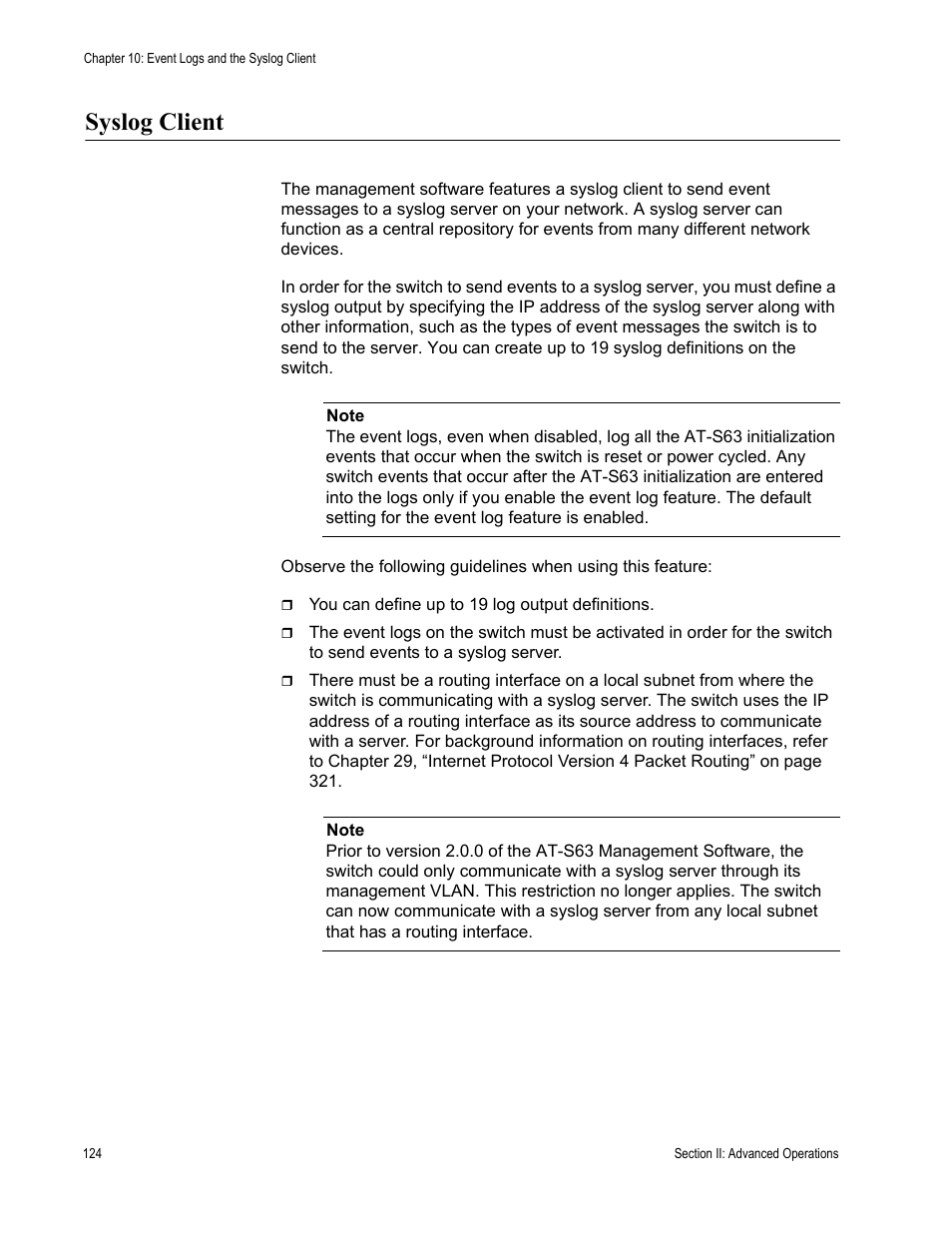 Syslog client | Allied Telesis AT-S63 User Manual | Page 124 / 538