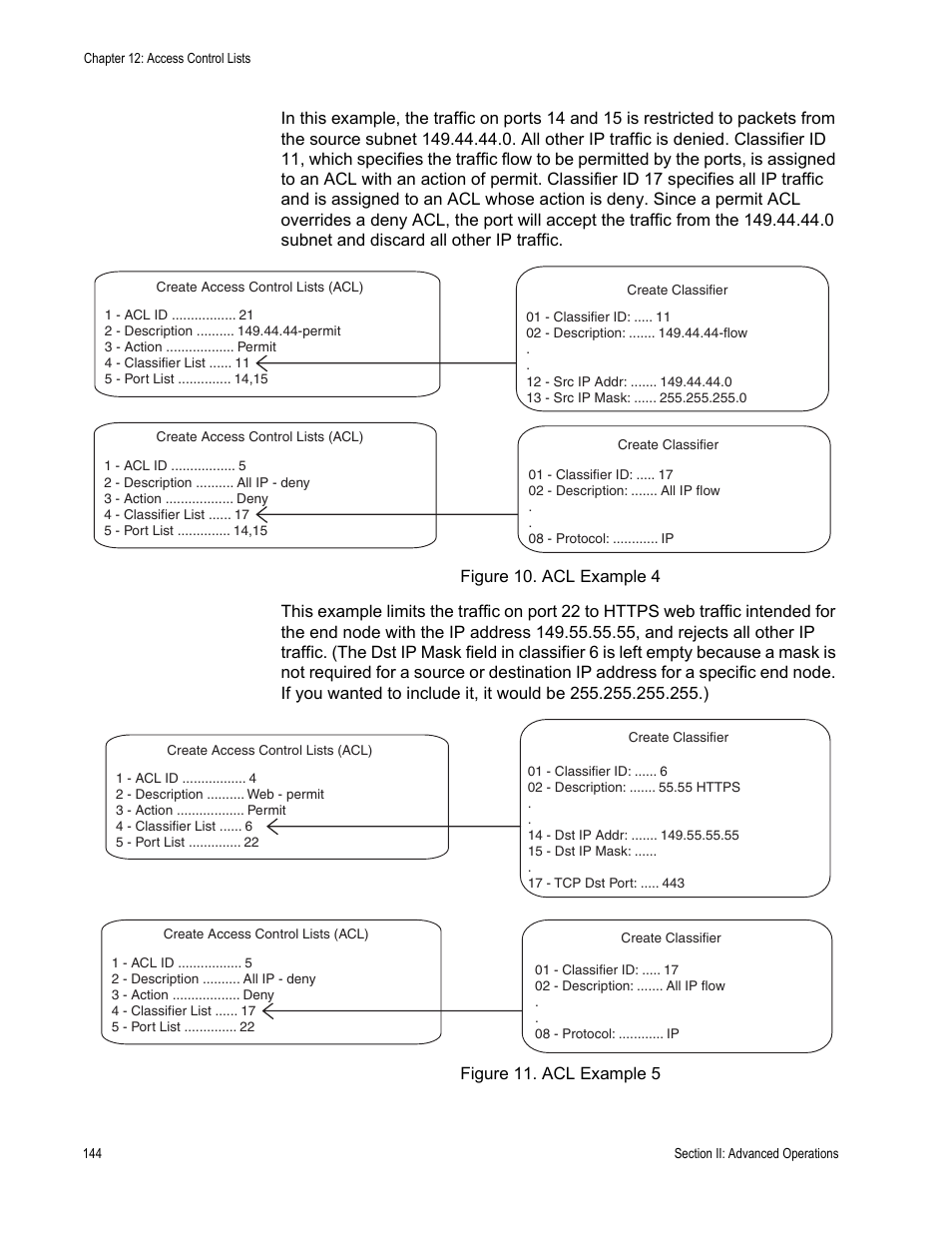 Figure 10: acl example 4 figure 11: acl example 5 | Allied Telesis AT-S63 User Manual | Page 144 / 538