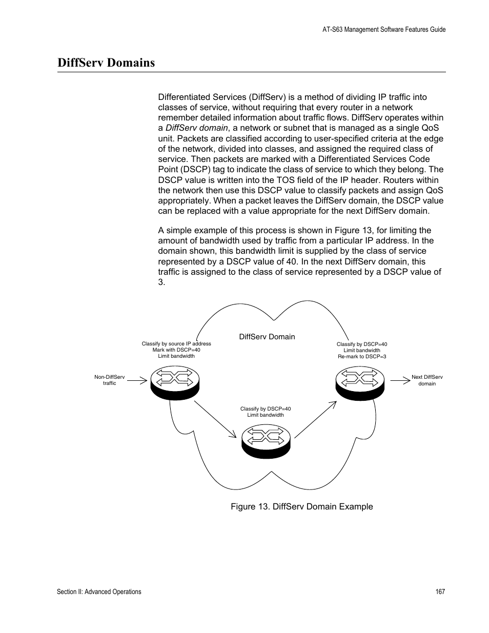 Diffserv domains, Figure 13: diffserv domain example | Allied Telesis AT-S63 User Manual | Page 167 / 538