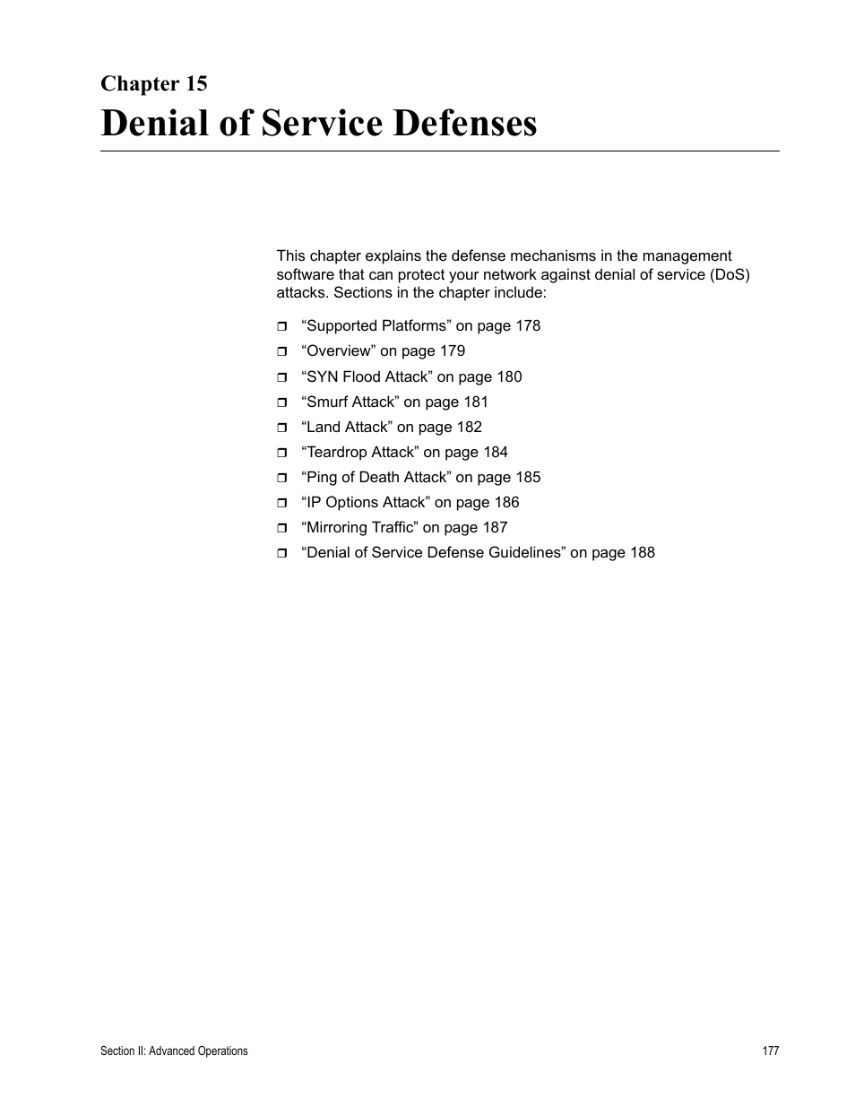 Chapter 15, Denial of service defenses | Allied Telesis AT-S63 User Manual | Page 177 / 538