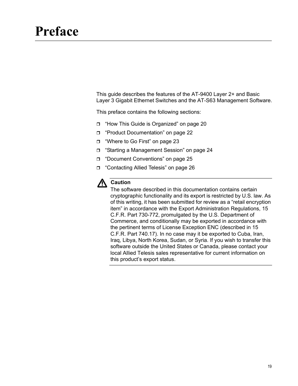 Preface | Allied Telesis AT-S63 User Manual | Page 19 / 538
