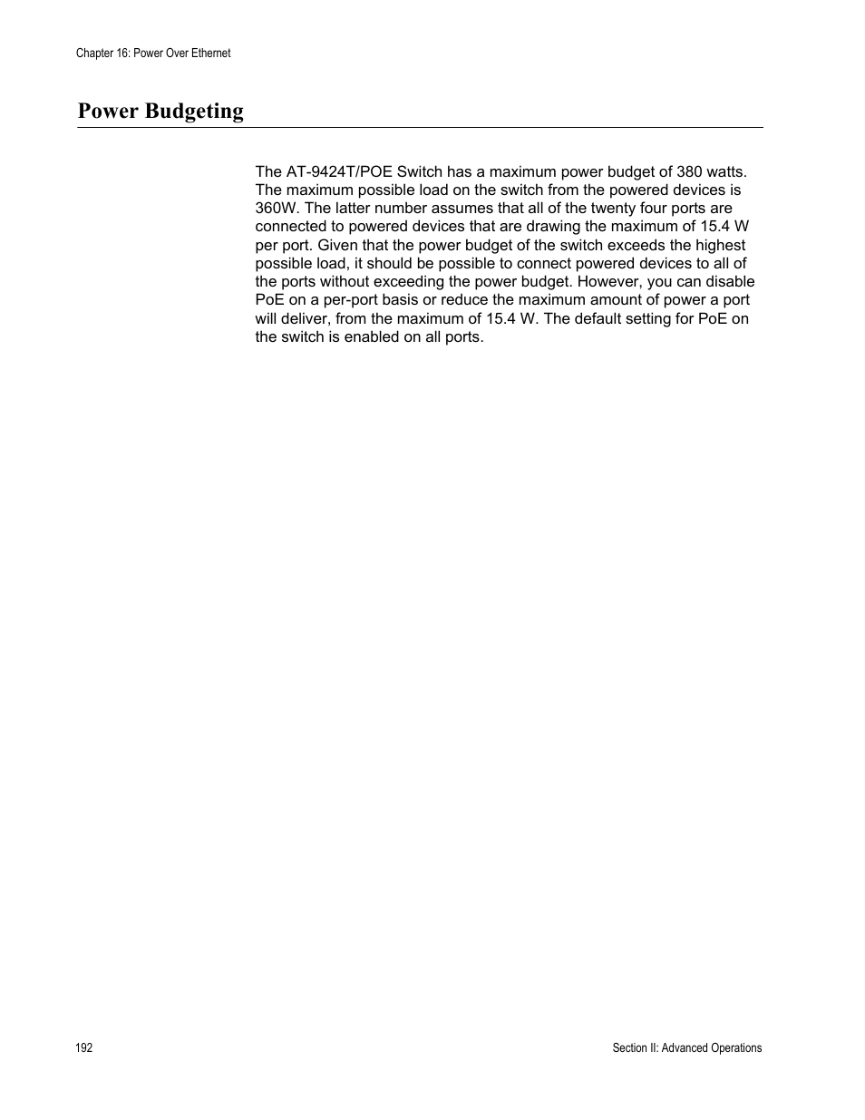 Power budgeting | Allied Telesis AT-S63 User Manual | Page 192 / 538