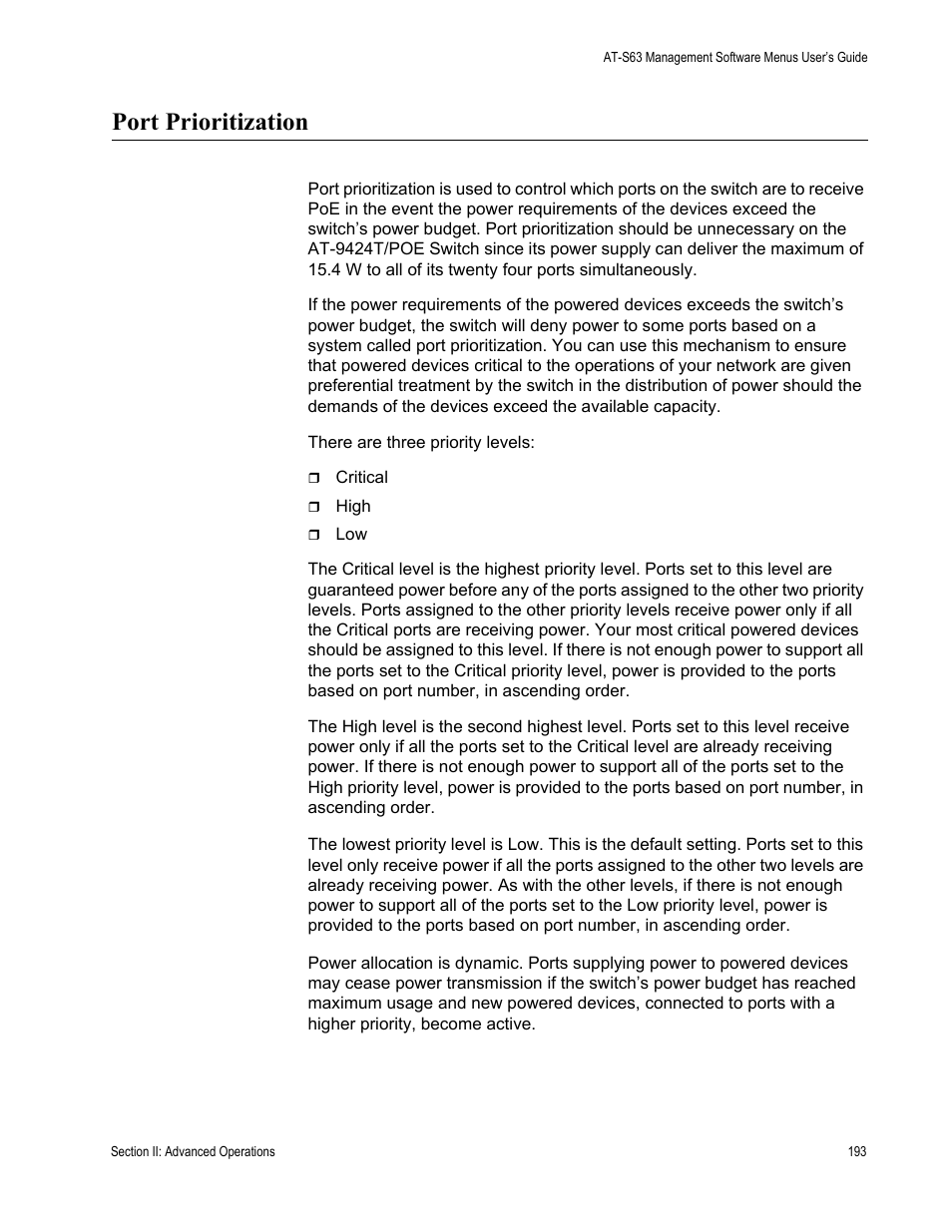 Port prioritization | Allied Telesis AT-S63 User Manual | Page 193 / 538