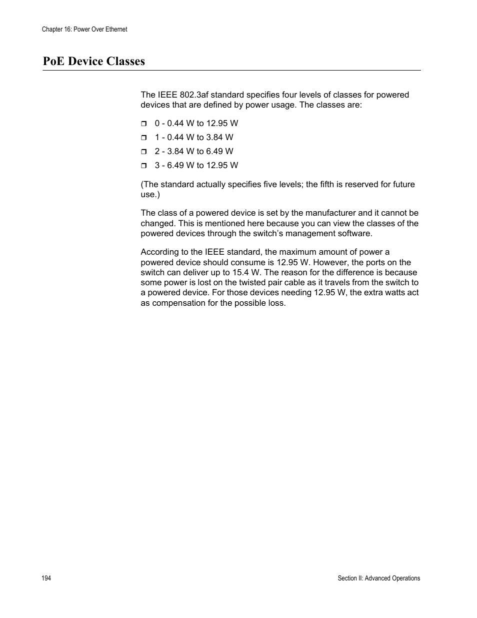 Poe device classes | Allied Telesis AT-S63 User Manual | Page 194 / 538