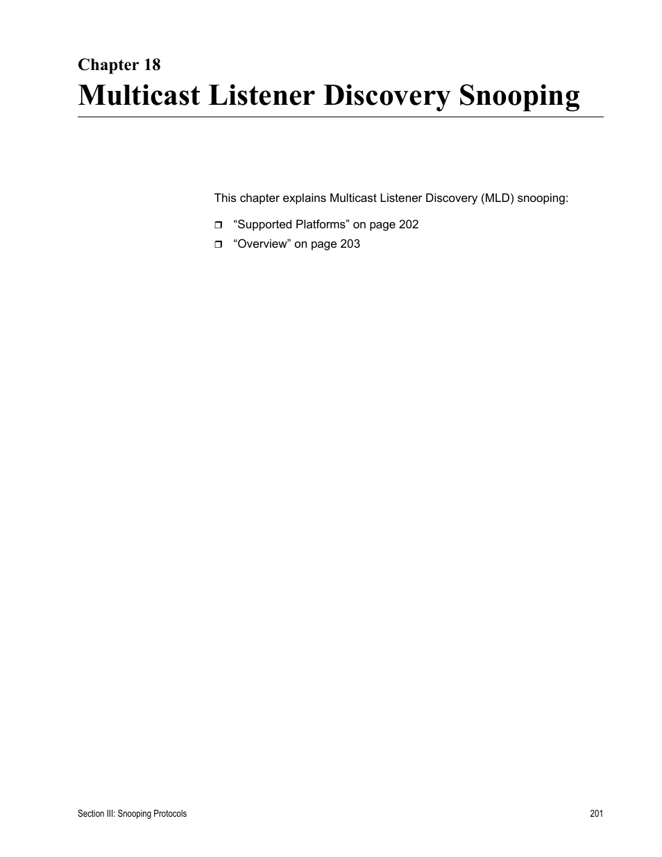 Chapter 18, Multicast listener discovery snooping | Allied Telesis AT-S63 User Manual | Page 201 / 538