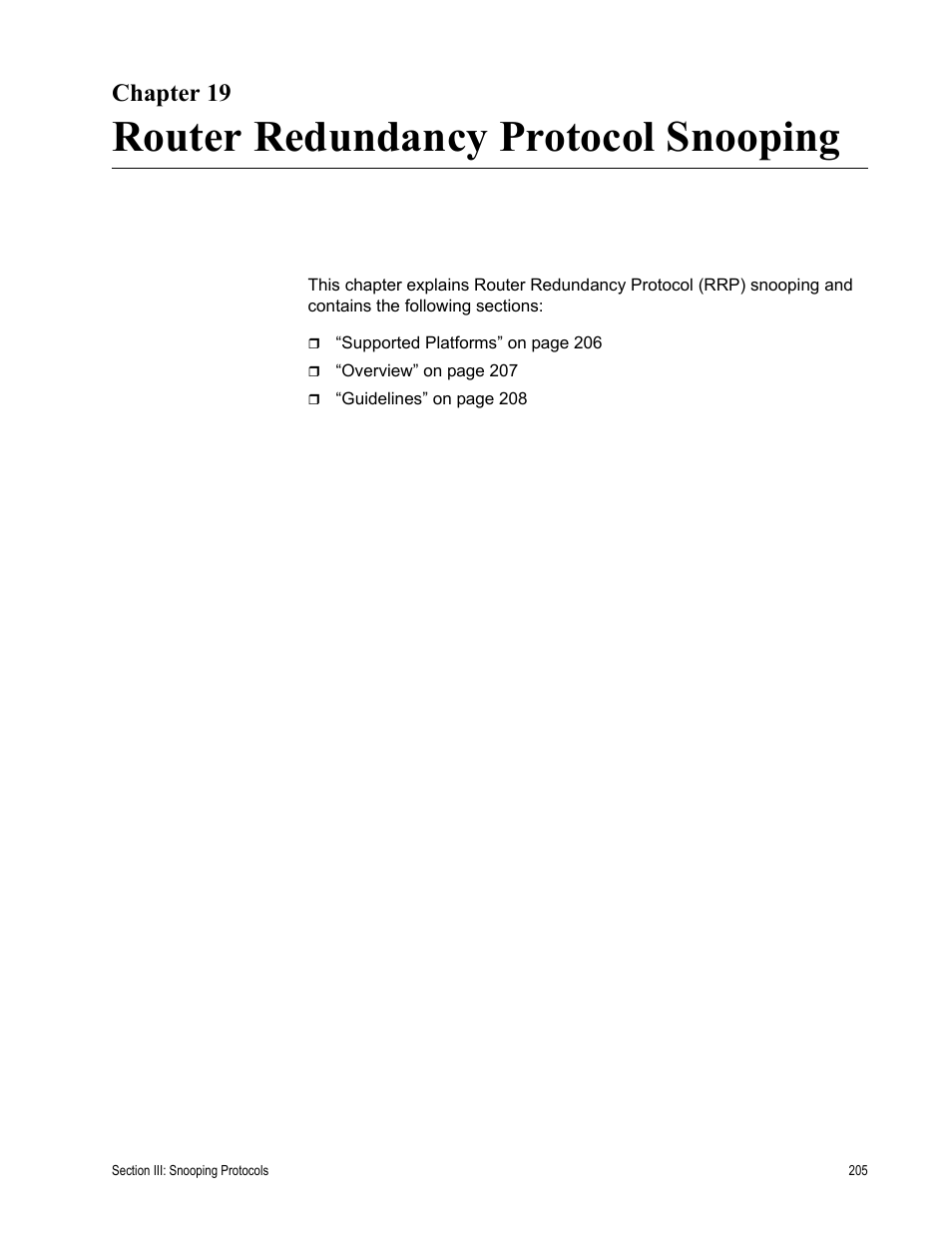 Chapter 19, Router redundancy protocol snooping | Allied Telesis AT-S63 User Manual | Page 205 / 538