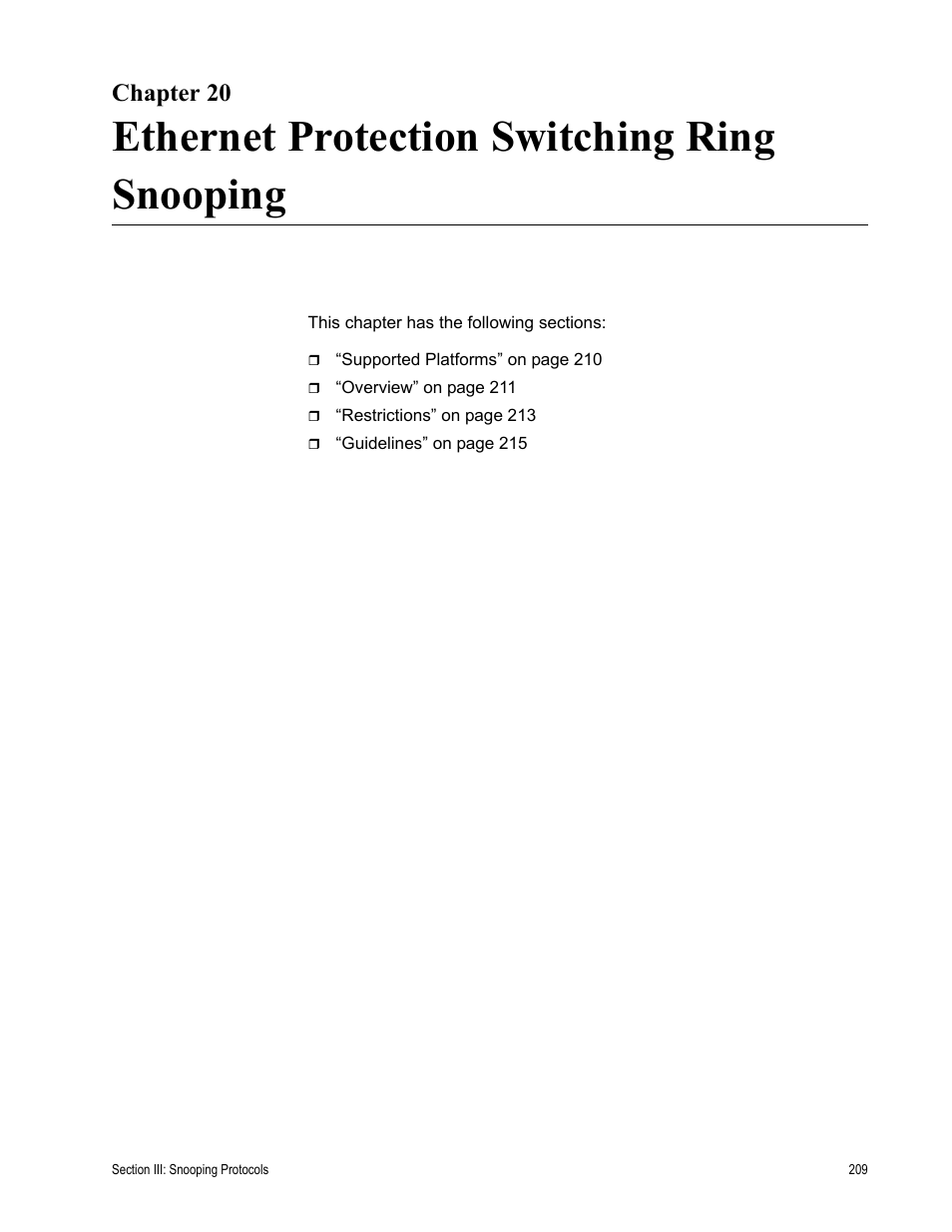 Chapter 20, Ethernet protection switching ring snooping | Allied Telesis AT-S63 User Manual | Page 209 / 538
