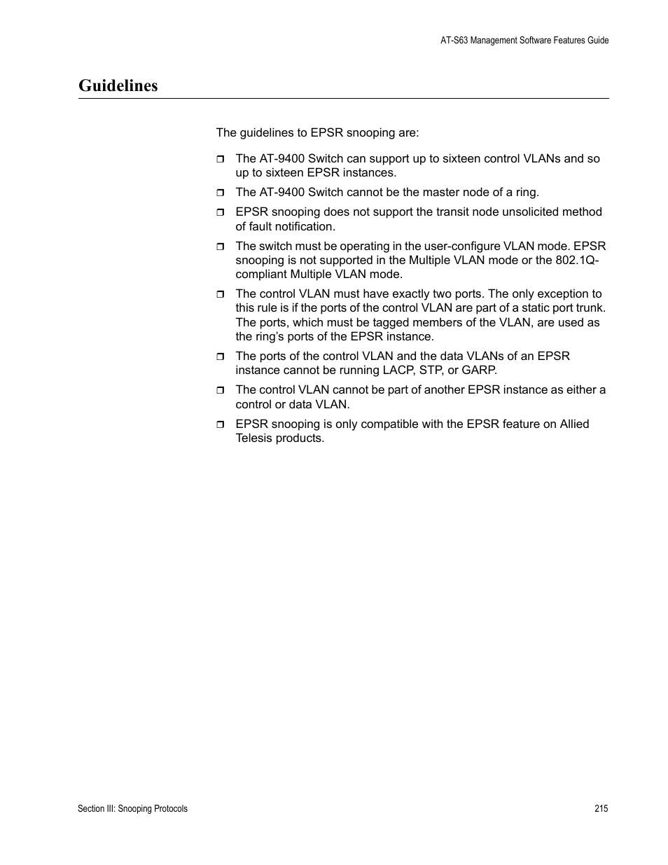 Guidelines | Allied Telesis AT-S63 User Manual | Page 215 / 538